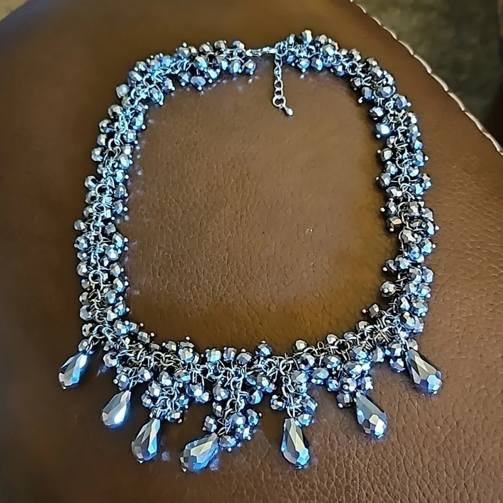 VTG Silver Mirror Crystal Cluster Bead Chainmaille Formal Castlecore Necklace